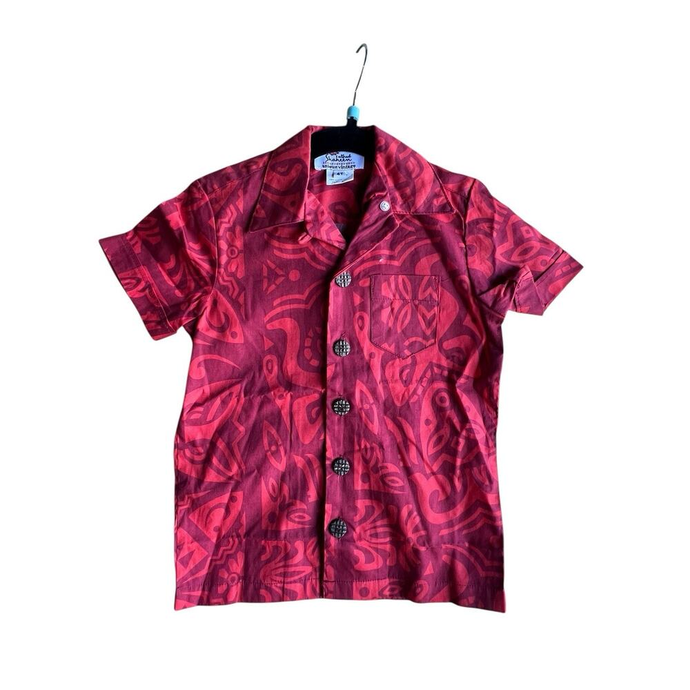 ALFRED SHAHEEN X UNIQUE VINTAGE BOYS RED HAWAIIAN TIKI SHIRTS Size 2T NEW